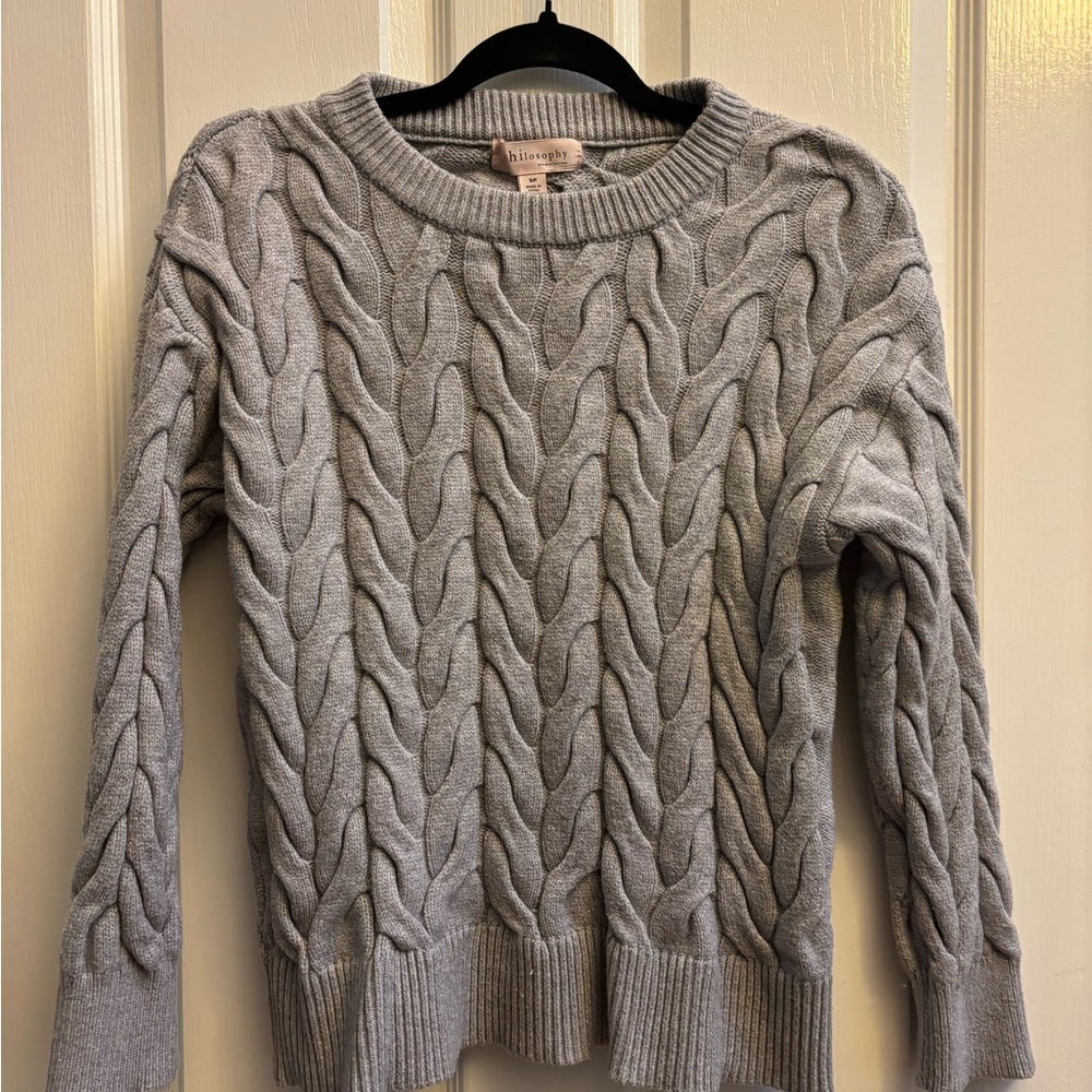 Philosophy Light Gray chunky Cable Knit Sweater Sz small